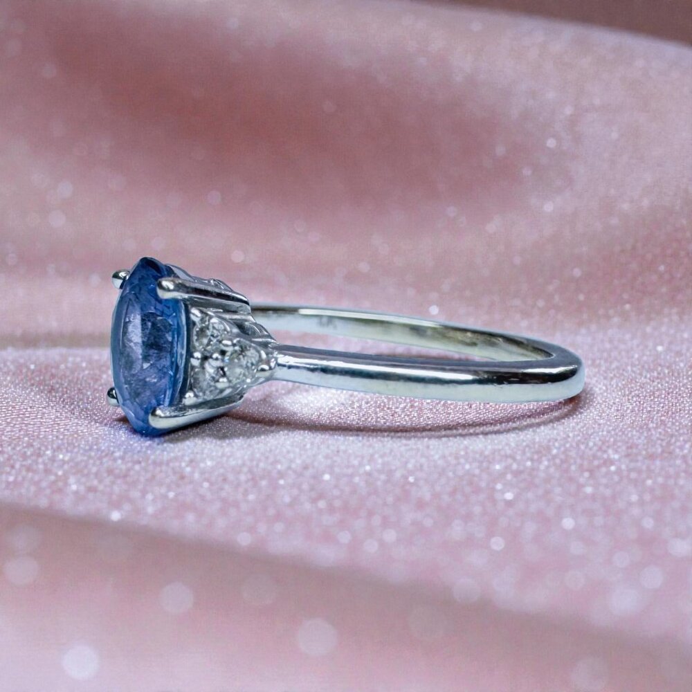 ESTATE- 10K White Gold Natural Tanzanite & Diamond Ring -1CT Solitaire -Sz 6 -2g - Picture 9 of 16